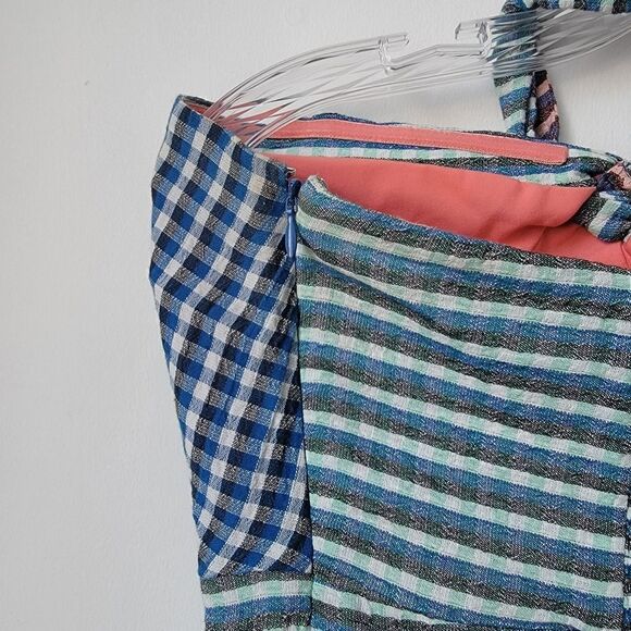 ANTHROPOLOGIE MAEVE One Shoulder Gingham Waverly Dress Blue Motif Size 8 - Picture 6 of 12